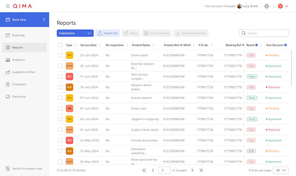 myQIMA Reports Page