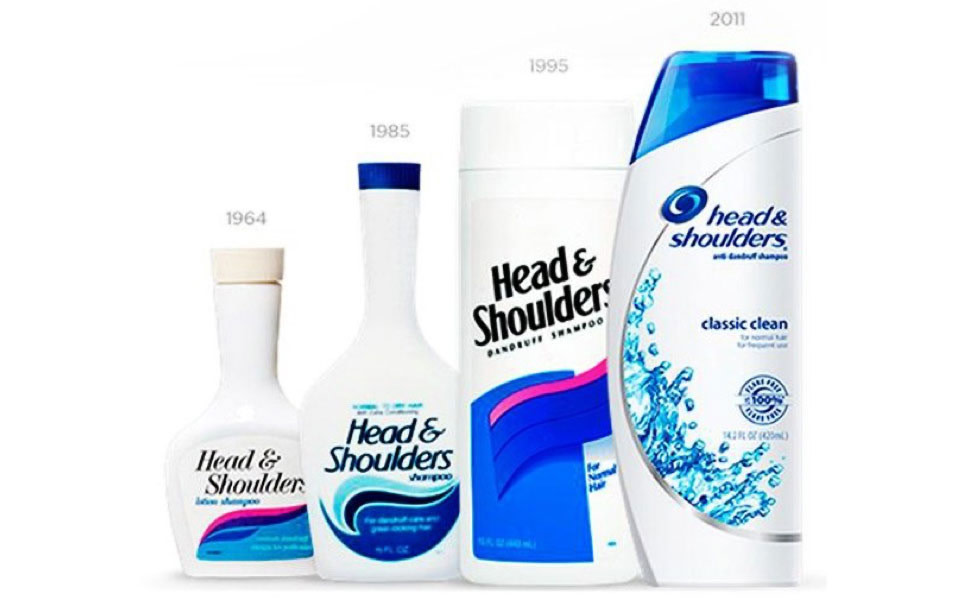 ヘッド＆ショルダーズの1964年から2011年までに誕生した４つの異なるデザインのボトル