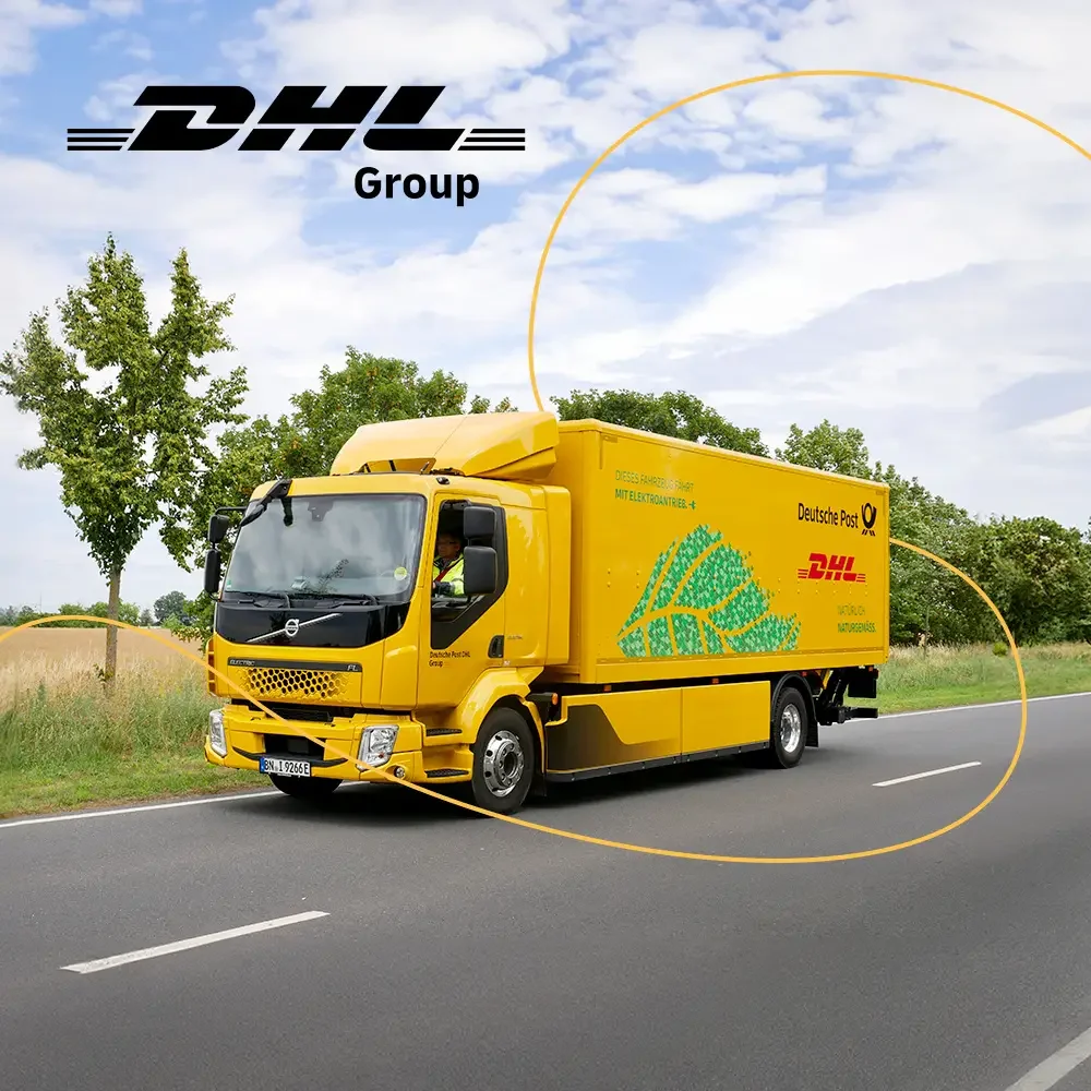 Yellow DHL truck featured in the DHL Group case study showing how the talent acquisition team uses Phenom to build a cohesive global employer brand with localized content.