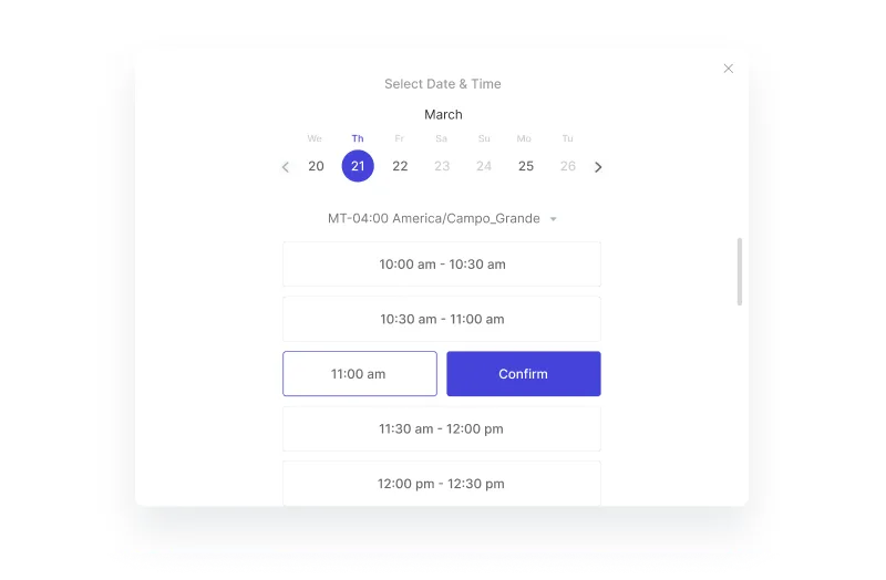 Screenshot of an example of an interview scheduling tool 
