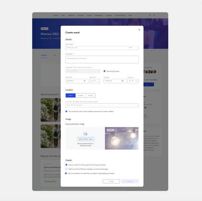Screengrab of employee resource group capabilities delivered through Phenom's employee experience software