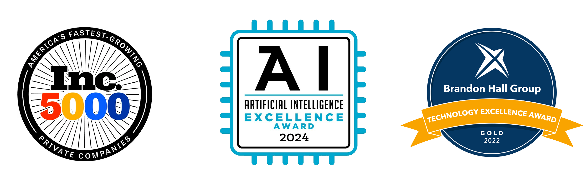 Inc 5000, AI Excellence 2023, Brandon Hall Tech Excellence Award Gold 2022