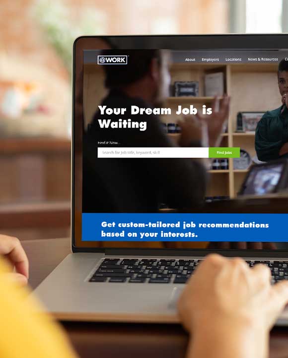 Example of a personalized candidate experience on the @WORK career site, demonstrating Phenom's HRIT integration capabilities.