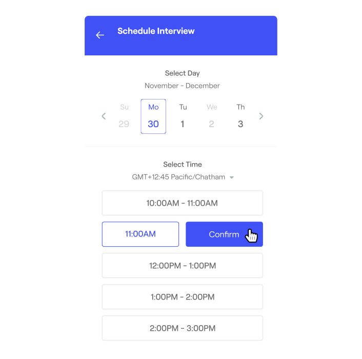 Screengrab of the interview scheduling interface available within the Phenom AI scheduling feature