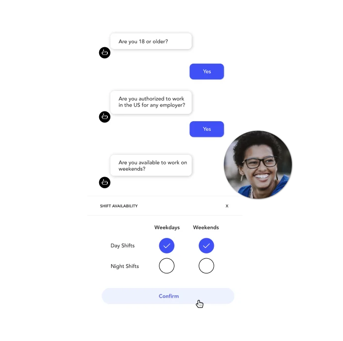 Example of a chatbot conversation with a job seeker on a career site on a transparent background