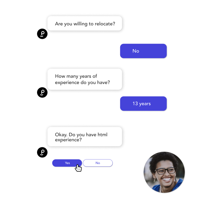 Example conversation of a potential candidate with a conversational chatbot that showcases the automated screening process