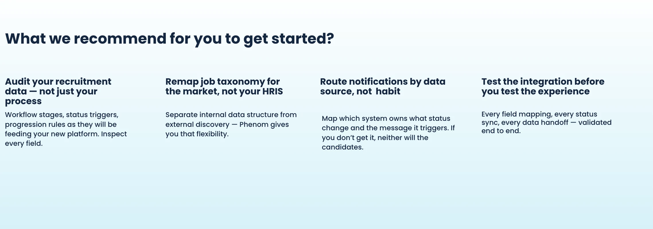 Get OMERS' four tips for a recruiting platform migration: audit your data, remap job taxonomy for the market, route notifications, and test integrations.
