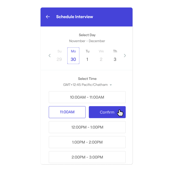 Screengrab of user-friendly interview scheduling features powered by Phenom AI 