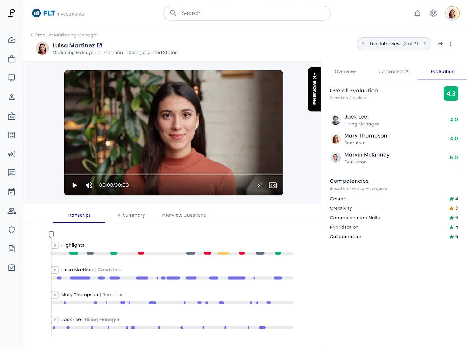 (Image: Phenom Interview Intelligence details specific opportunity areas for improvement and growth among hiring teams, optimizing future interviews and hiring results)