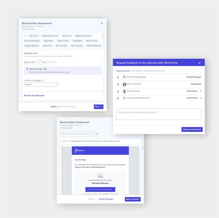 Three screengrabs of automation options designed to be user-friendly and convenient for Phenom platform users