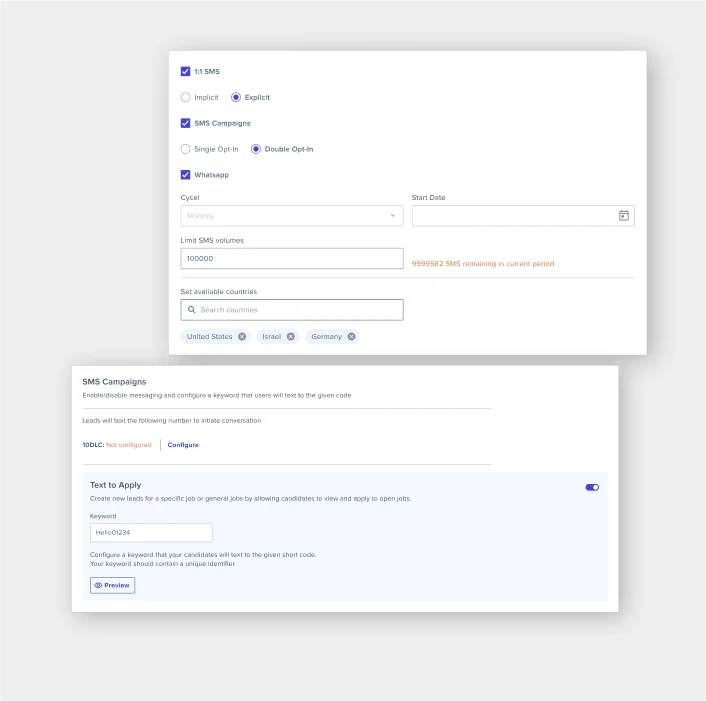 Screengrab of group text messaging within Phenom's Recruiter Experience platform
