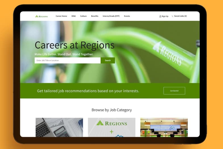 tablet with Regions Career Site