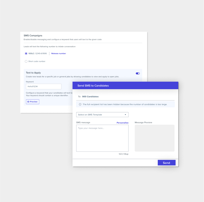 Screengrab of SMS text campaigns within Phenom's Recruiter Experience platform