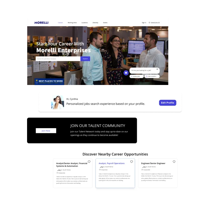 Example of a candidate profile on a career site powered by Phenom AI on a transparent background