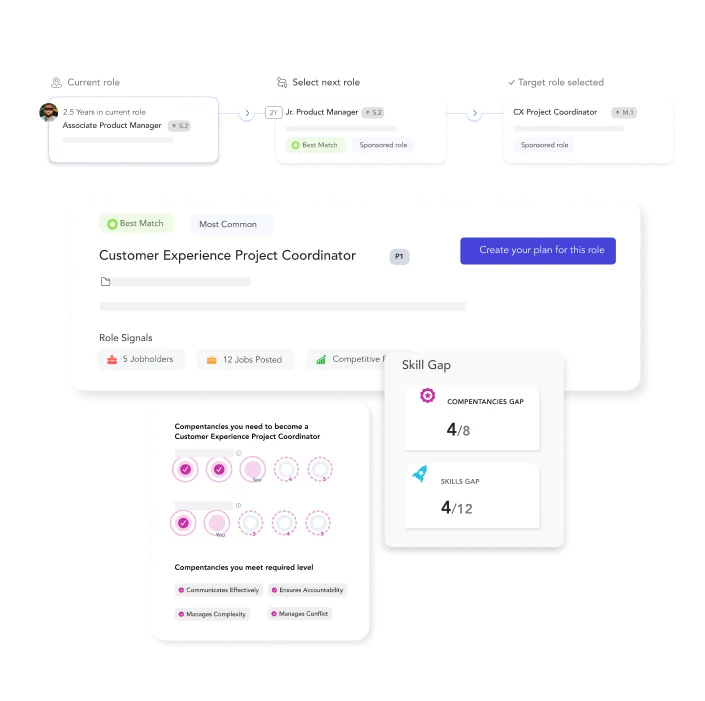 Example of talent marketplace features including skills gap capabilities within Phenom's employee experience platform
