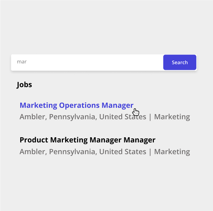 Two job posting examples that highlight intelligent search functions powered by Phenom AI 