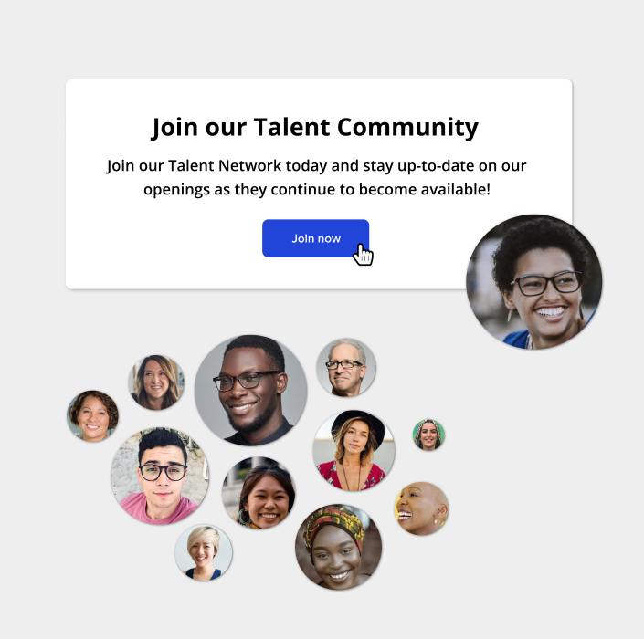 Screenshot of a talent community popup with a button that says "join now"