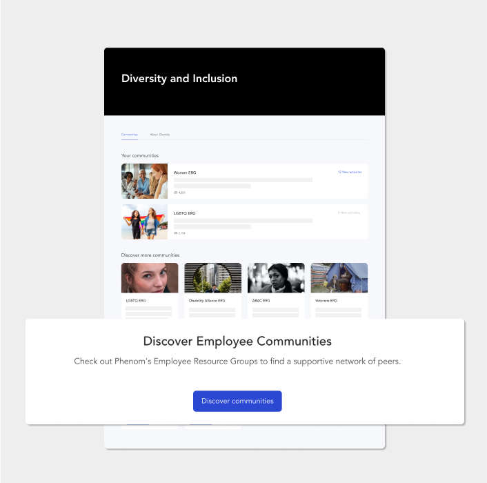 Screengrab of diversity, equity & inclusion capabilities in Phenom's employee experience platform