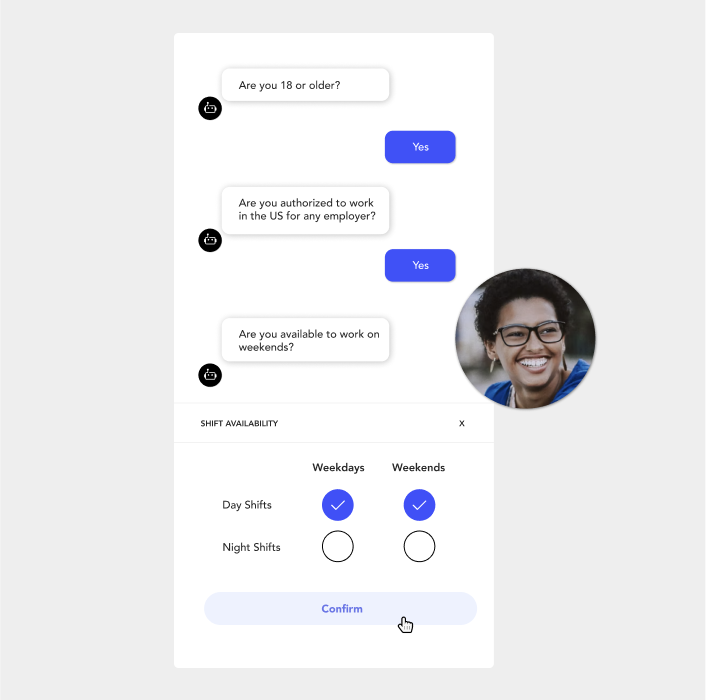 Example of a candidate screening conversation through an AI-powered chatbot 