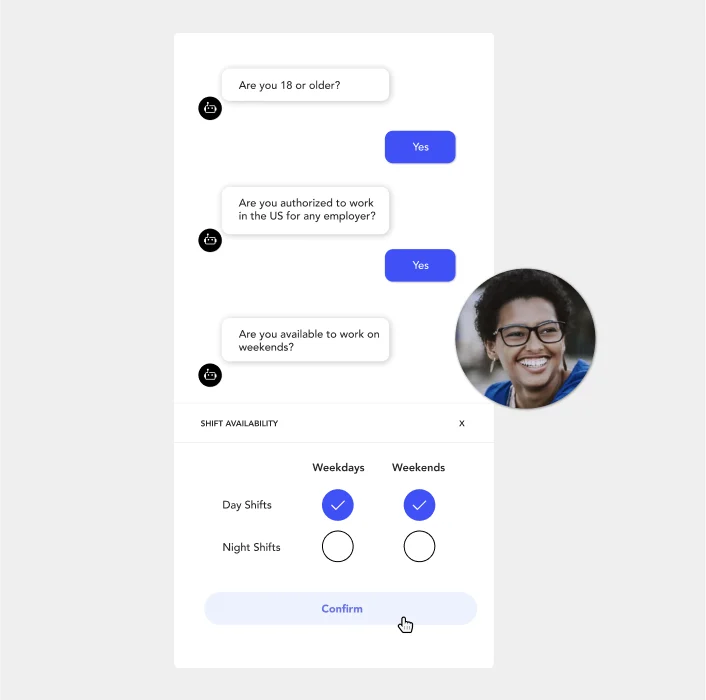 Example of a candidate screening conversation through an AI-powered chatbot