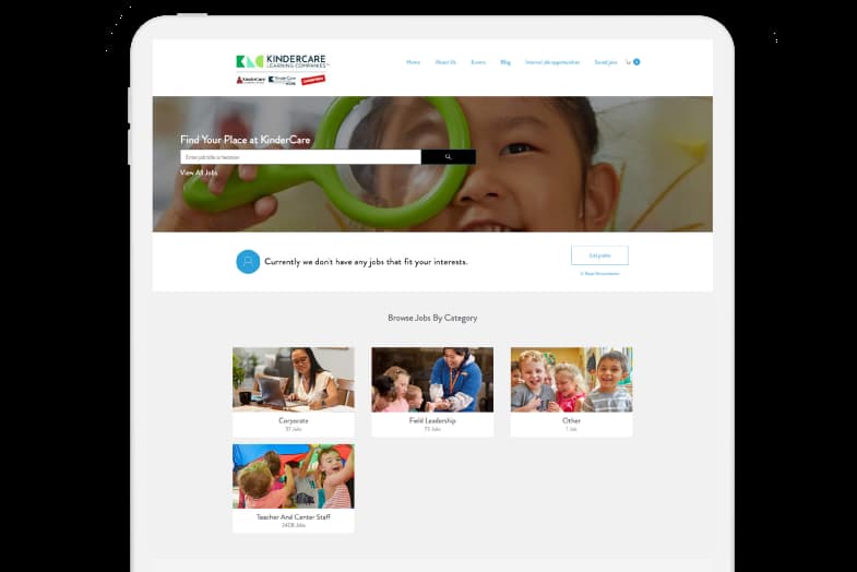 Kindercare careersite on tablet view