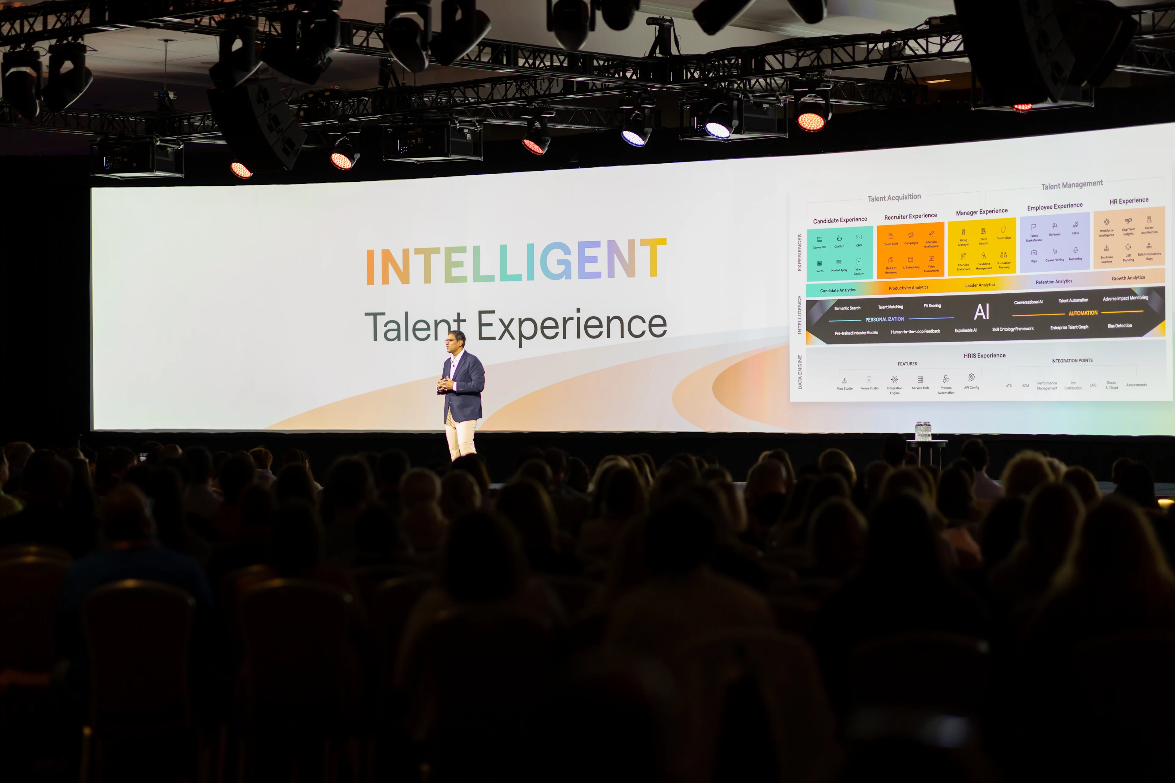 Image of Mahe Bayireddi presenting on the main stage at IAMPHENOM 2023 on Day 2 of the conference