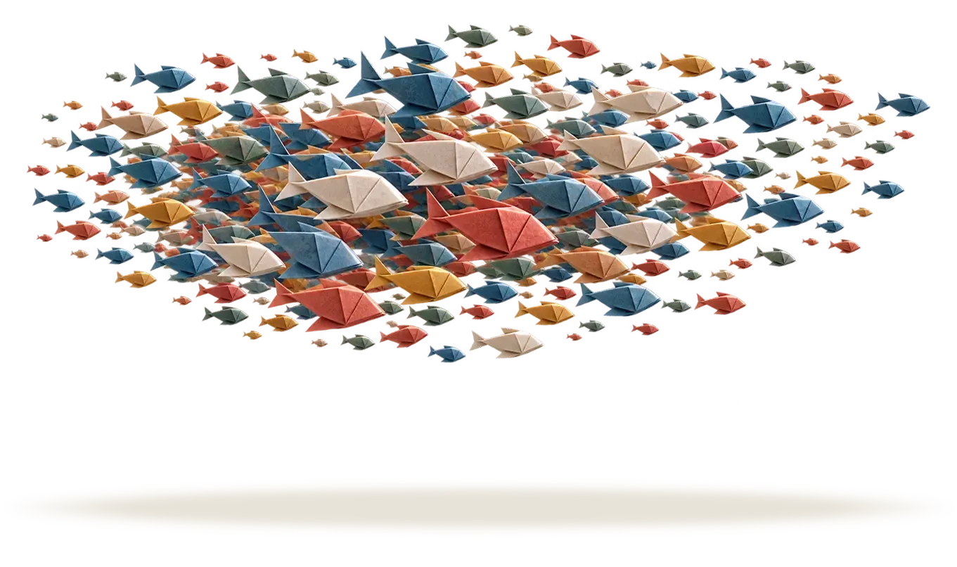 A school of origami fish.