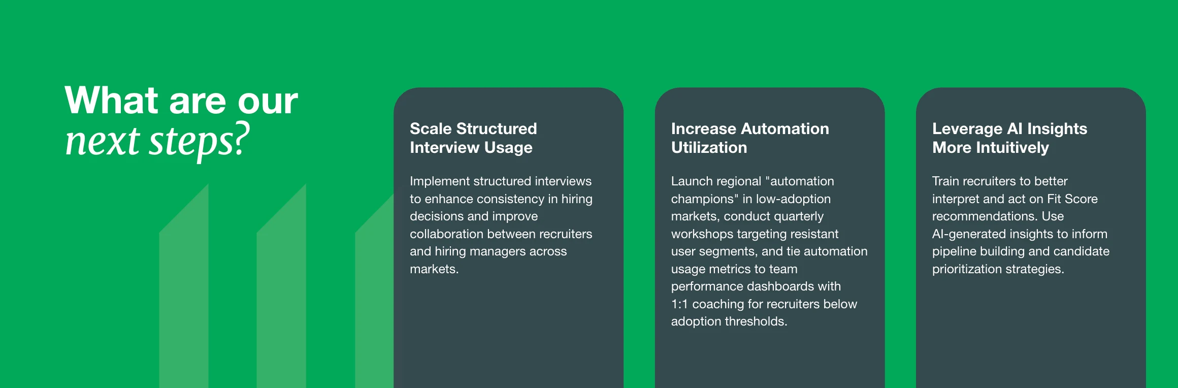 Manulife’s next phase is moving from adoption to optimization by deepening how the tools are used rather than expanding the footprint right now. 

That means continuing to evolve the governance model as AI capabilities and legislation change, embedding AI more deeply into daily recruiter workflows, and scaling what’s working in early markets to the rest of the organization. Meanwhile, more AI tools are being actively evaluated through the materiality assessment process.
