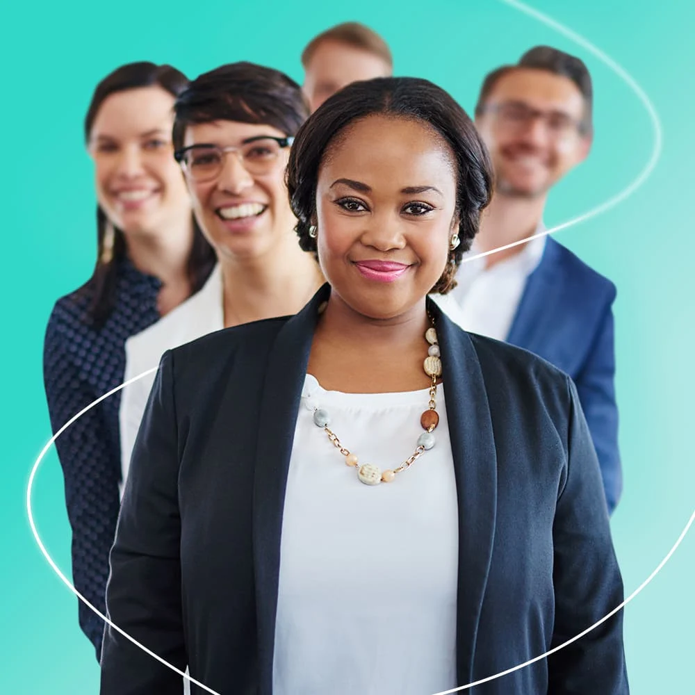 Professionals standing in a row awaiting their new roles.