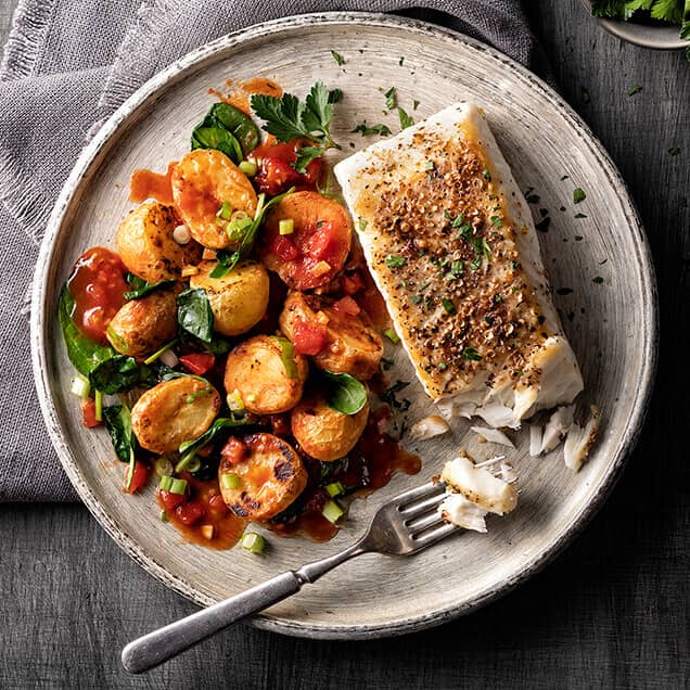 Roasted Baby Bakers™ Halves with Tomatoes and Spinach Simplot Foods