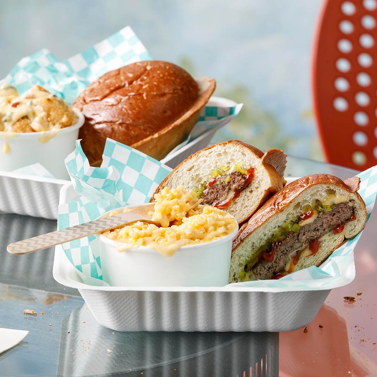 Sealed Burger with Tater Gems® Casserole and Riced Cauliflower Mac-n ...