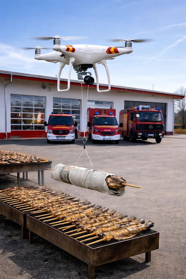 April April: Testbetrieb gestartet: Steckerlfisch-Lieferung per Drohne beim Steckerlfischgrillen