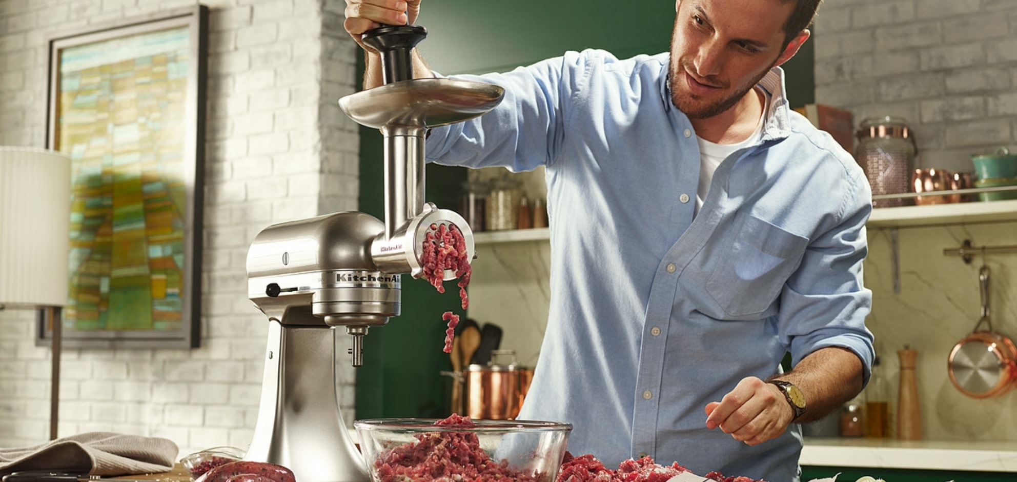 Stainless-steel-meat-grinder-on-mixer