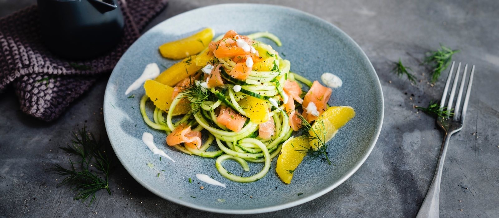 Import-Recipe - Cucumber noodles salad with smoked salmon, dill and sour cream