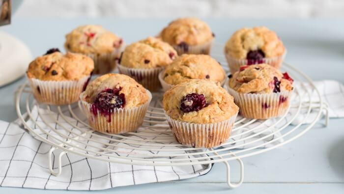 Rhubarb and blackberry muffins