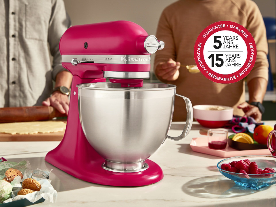 Mixers-tilt-head-4.7L-artisan-exclusive-hibiscus-mixer-with-men-cooking-in-the-kitchen-5-year-guarante