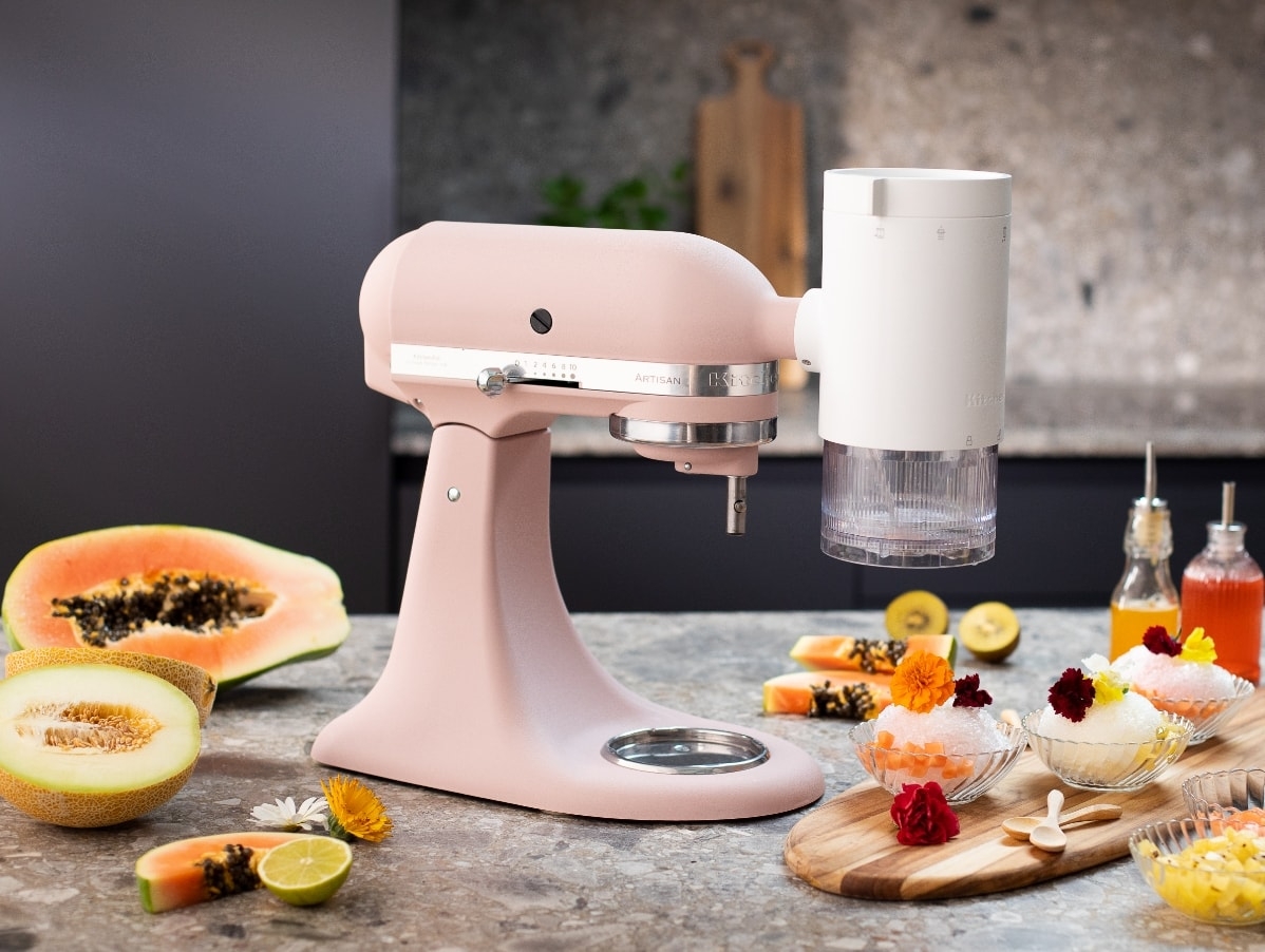 Pink-stand-mixer-with-shave-ice-attachment