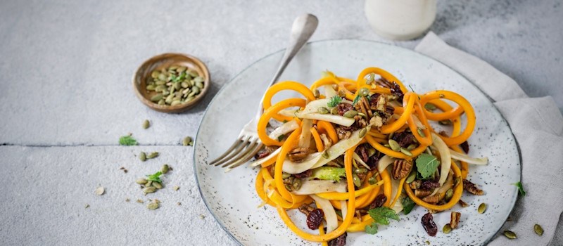 Insalata di zucca e finocchio con menta e aceto balsamico