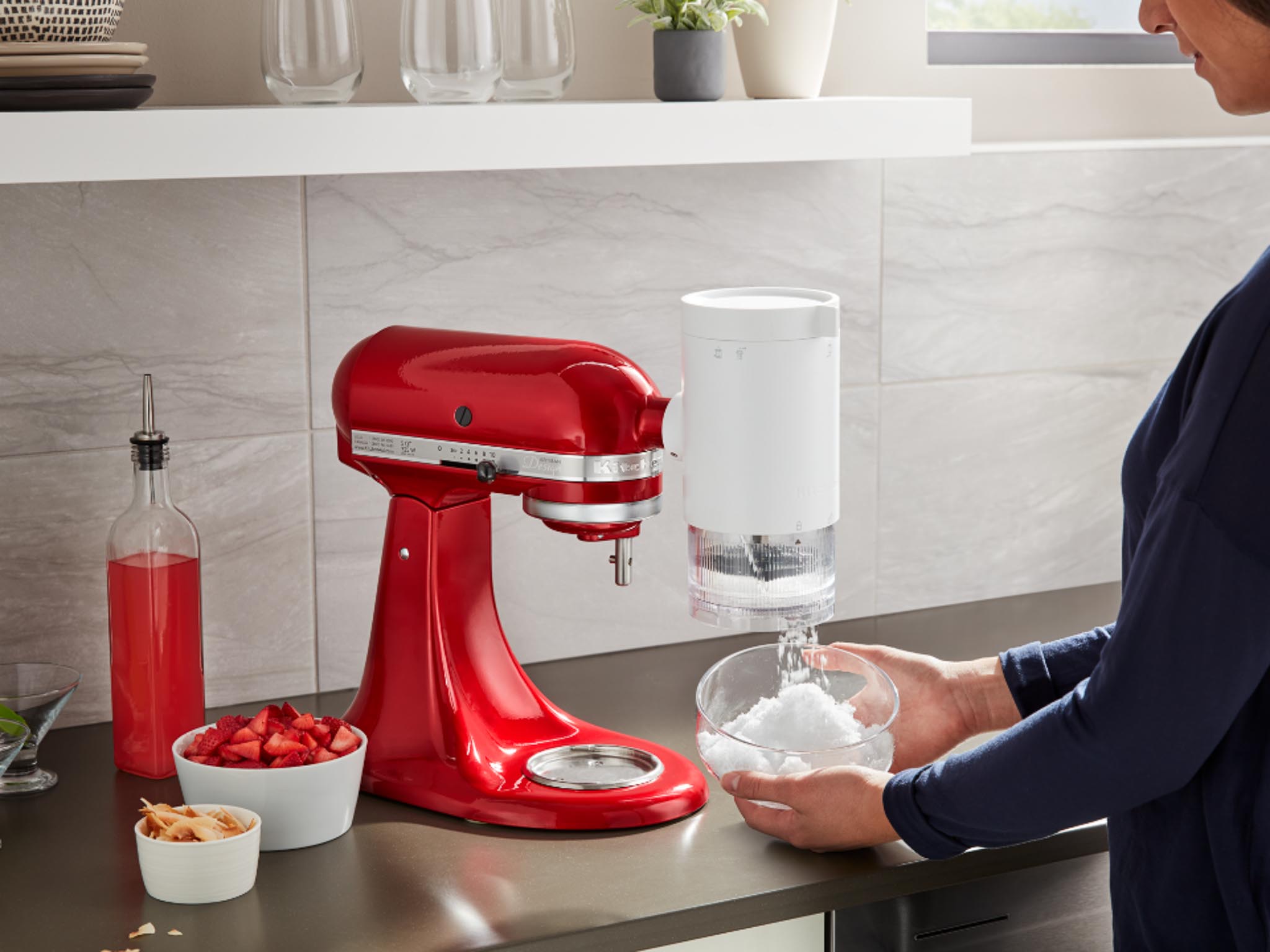 Mixer Attachments Shave Ice Maker Woman Making Strawberry Shave Ice