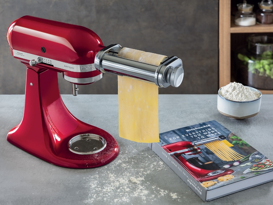 Accessories-cookbook-for-everything-you-want-to-make-empire-red-stand-mixer-next-to-book-in-the-kitchen