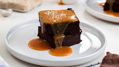 Miso brownies with smoked salt caramel