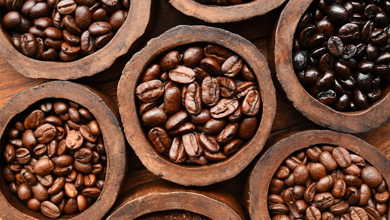 Coffee beans on bowl