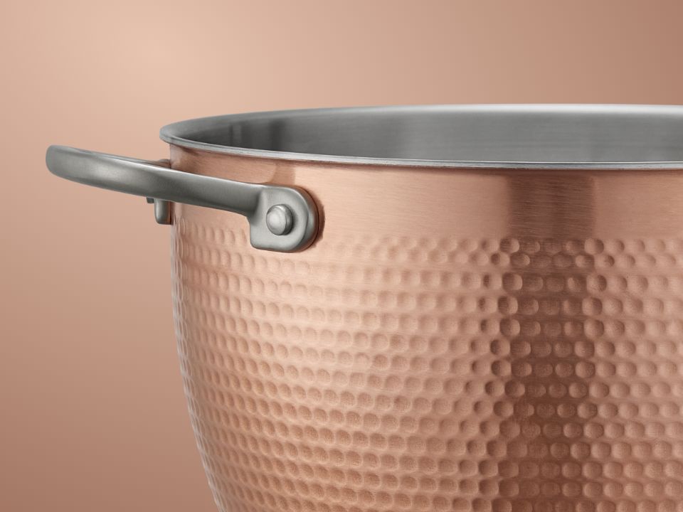 Hammered copper bowl closeup