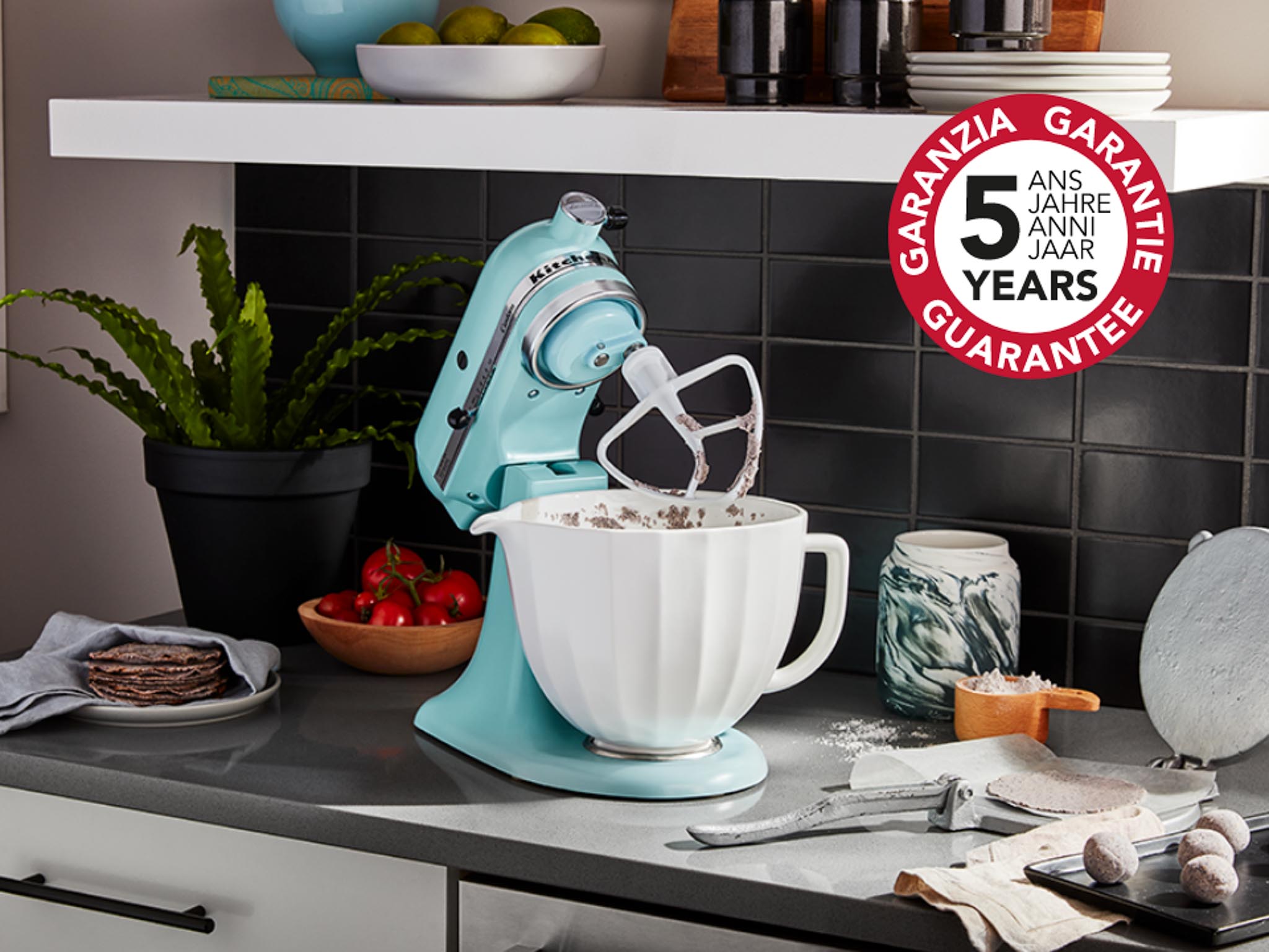 Accessories-ceramic-bowl-white shell 5 year guarantee mixer with bowl on the kitchen table
