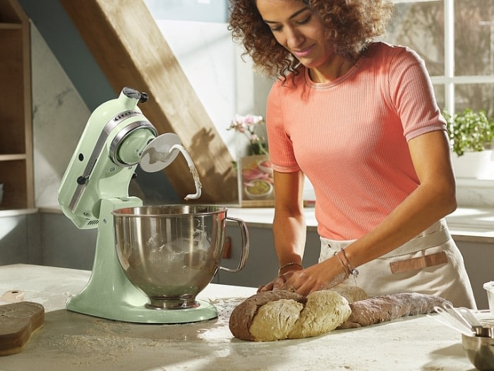 Medium-sized-mixing-bowl-on-tilt-head-mixer-with-dough-hook-making-bread