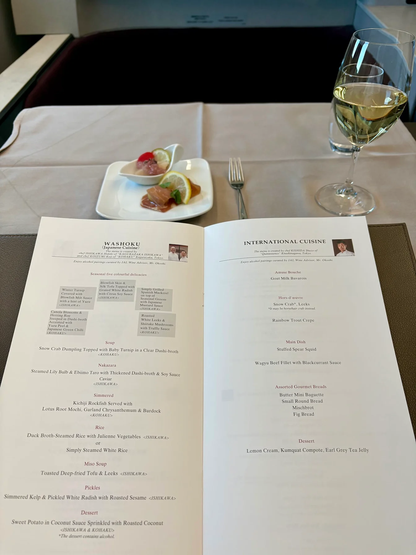 Thực đơn Washoku và International Cuisine trên JAL First Class