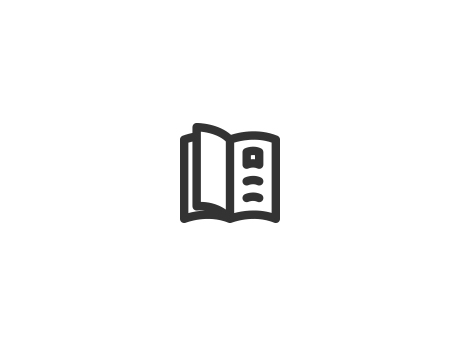 Pictogram van een open boek met een bladwijzer, zwart-wit ontwerp.