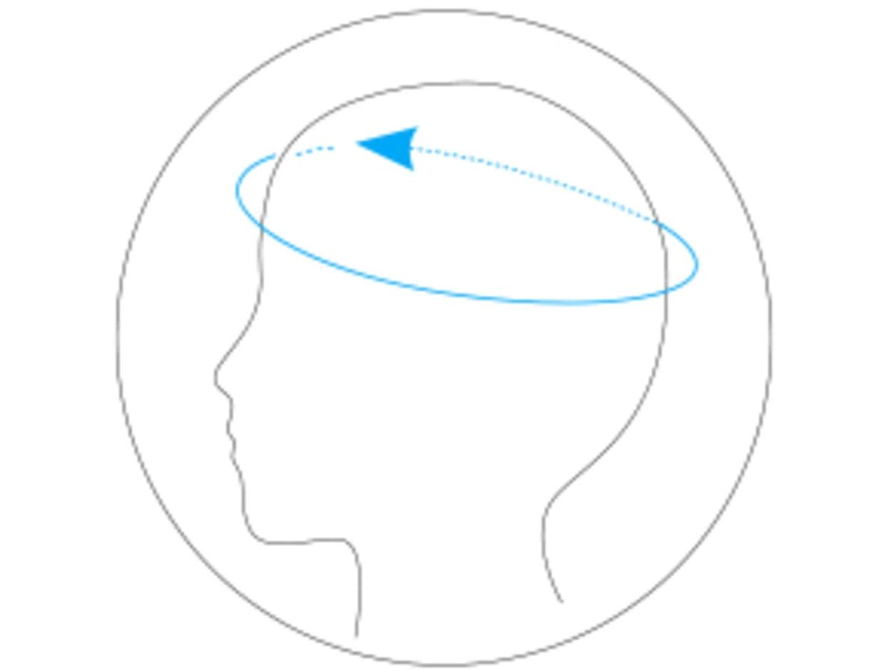 Silhouette eines menschlichen Kopfes mit einer blauen, kreisförmigen Pfeillinie, die um den Kopf verläuft, symbolisiert Denkprozesse oder Ideenfluss. Silhouette eines menschlichen Kopfes mit einer blauen, kreisförmigen Pfeillinie, die um den Kopf verläuft, symbolisiert Denkprozesse oder Ideenfluss.