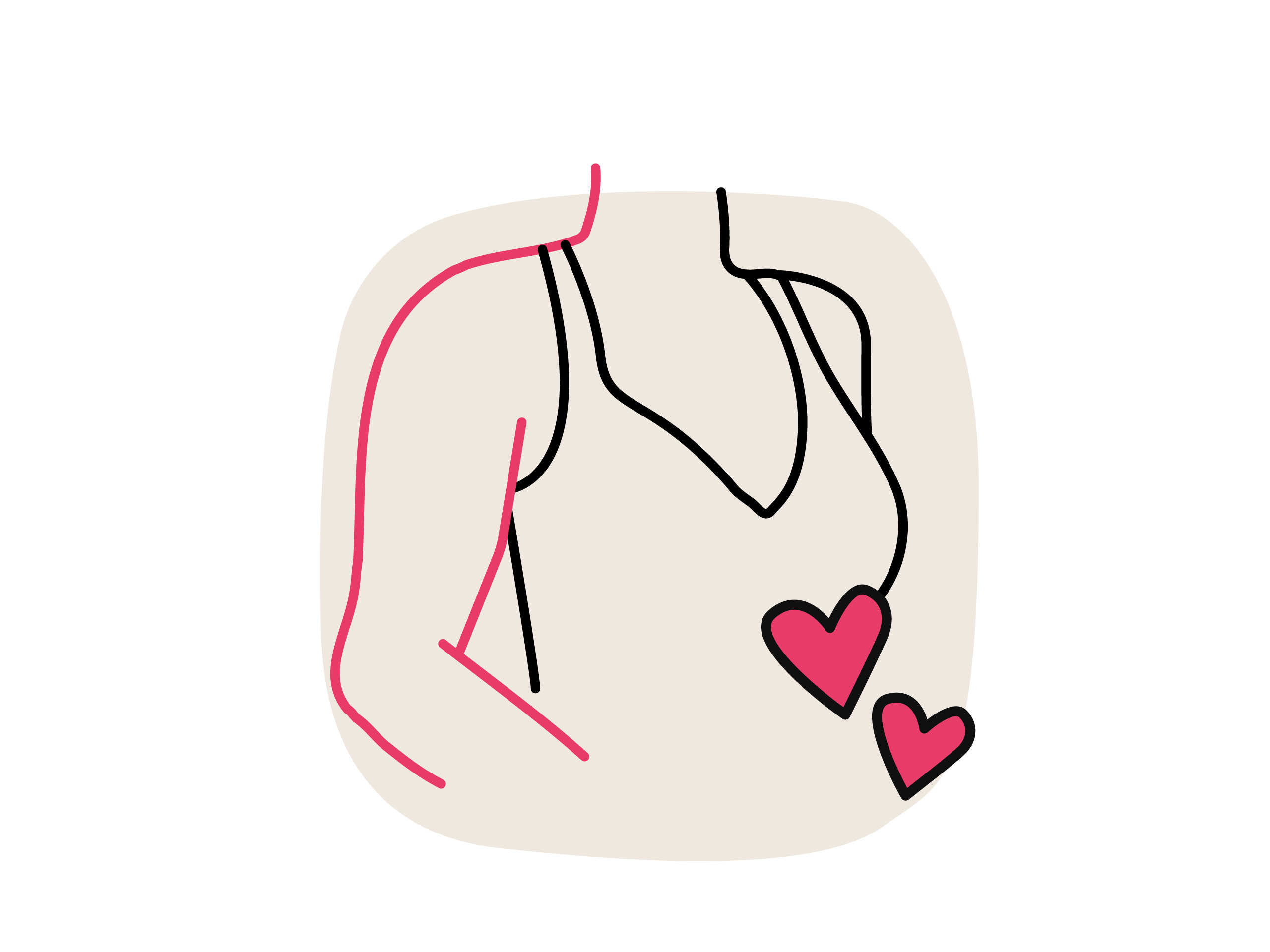 Illustration eines Oberkörpers: Rote Linien markieren die Konturen der Oberarme. Zwei kleine Herzen daneben.