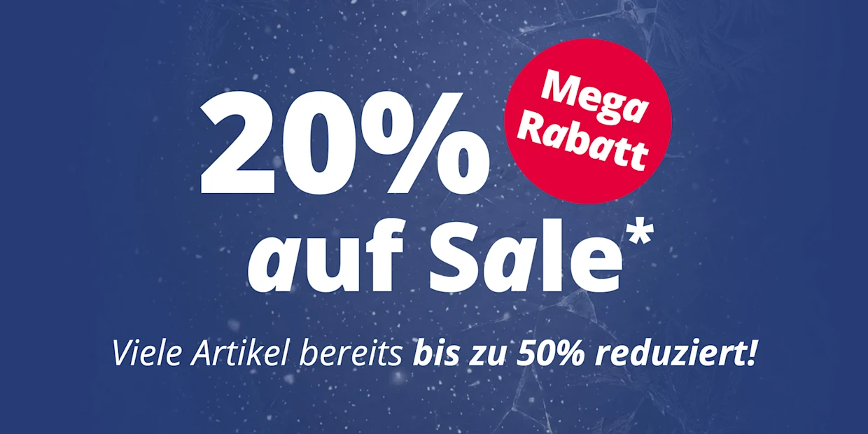 Winter-Sale: 20% Extra-Rabatt auf bereits bis zu 50% reduzierte Artikel. Mega Rabatt Aktion im Shop.